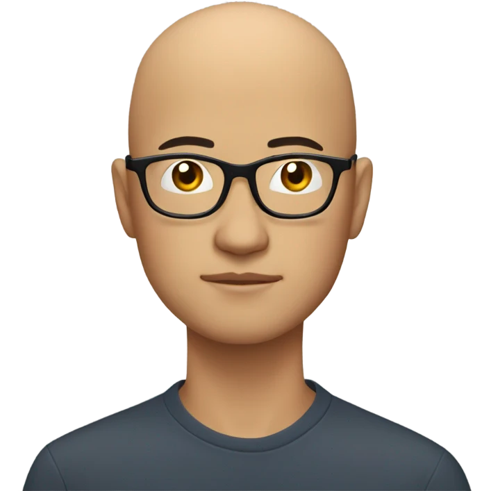  a 35-year old,  bald, Asian man deep in thought, wearing glasses emoji