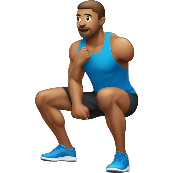 athletic man doing squats, trying emoji