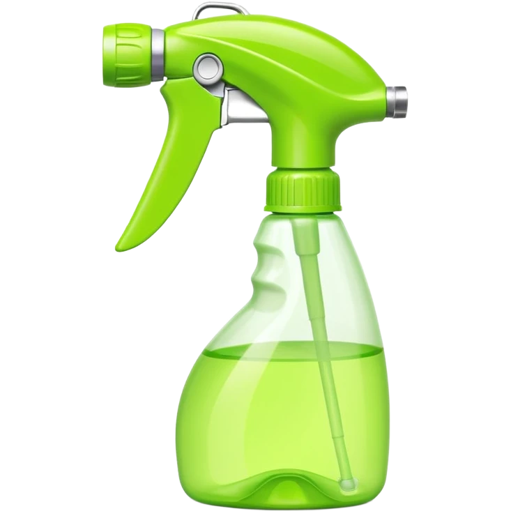 plastic spray bottle with sleek trigger nozzle, slightly curved ergonomic shape, partially transparent or solid-colored lime green, no label, soft lighting, subtle shadows, emoji scale emoji
