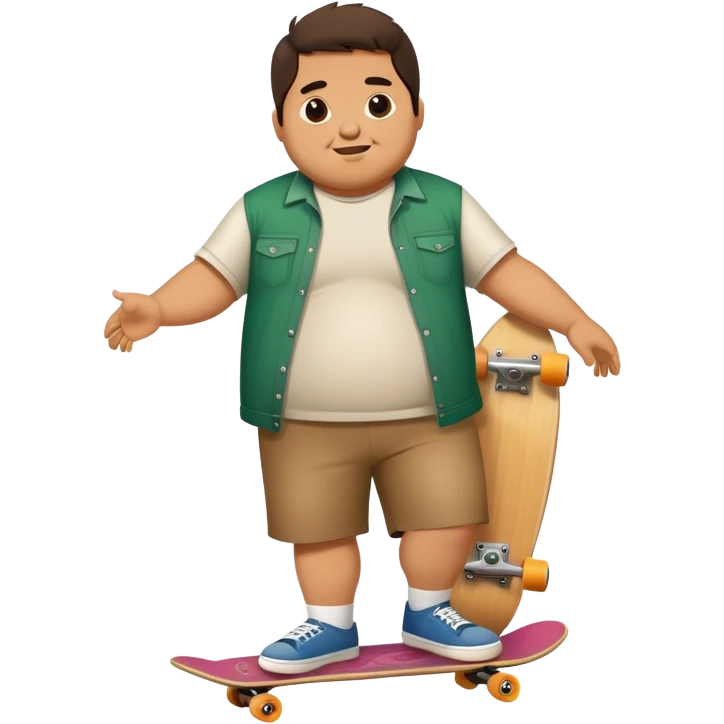 Full body chubby Mexican man with a skateboard from the city emoji