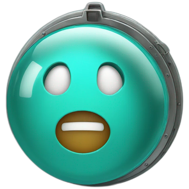ball that looks like a turquoise blue porthole with a face and that makes hello emoji