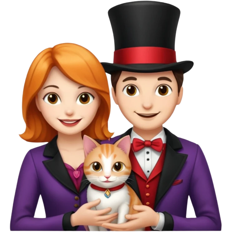 magician couple and their pet cat emoji