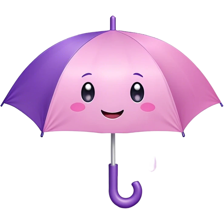 Cute Kawaii Umbrella, small and cute, soft pastel pink and purple, tiny rain droplets smiling down, a chubby round handle, big sparkling eyes full of joy! emoji