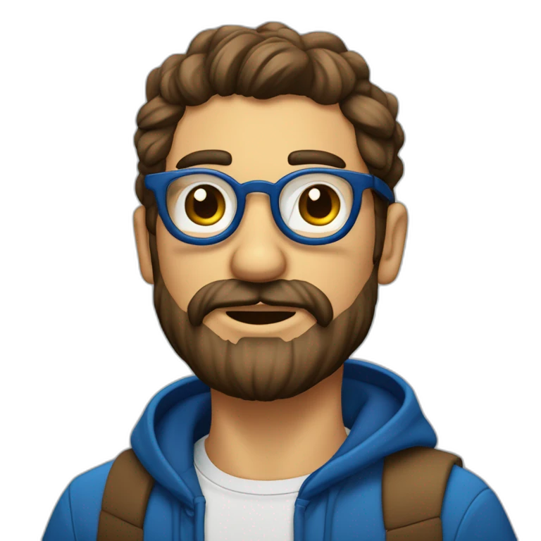 Hombre gordo con canas barba cana y lentes azules redondos emoji