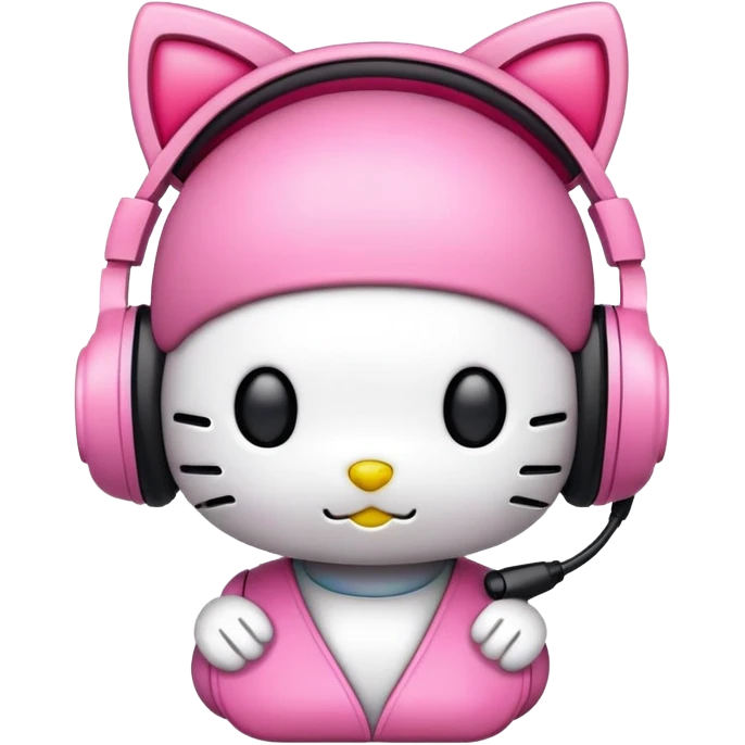 please create a cute hello kitty emoji wearing a gaming headset emoji