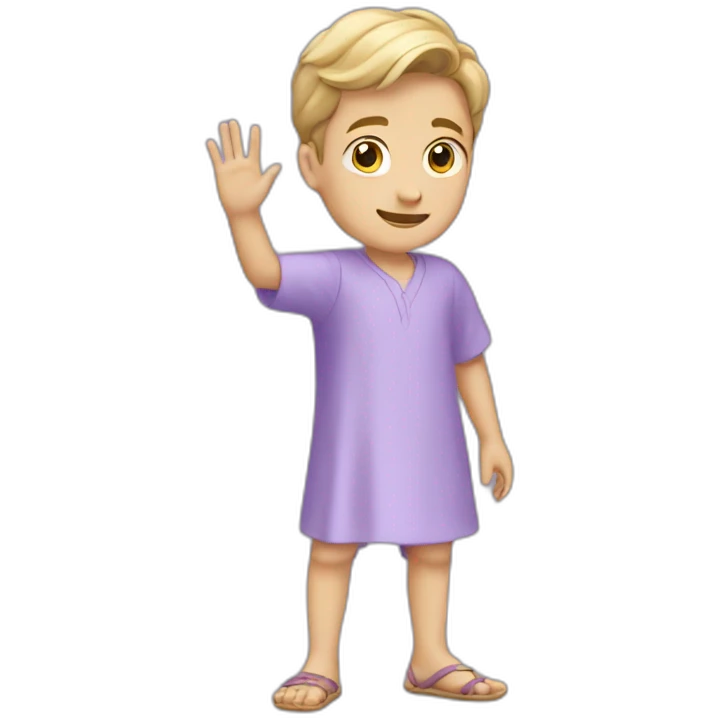 Young white boy waving hand in lavender kurta emoji