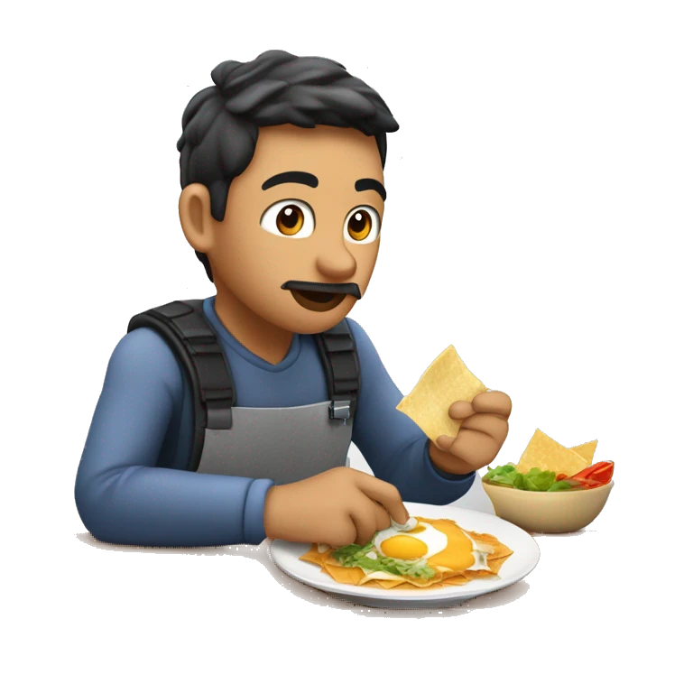 Delfín estudiante de bachillerato comiendo chilaquiles en un puesto de comida callejera mexicana emoji