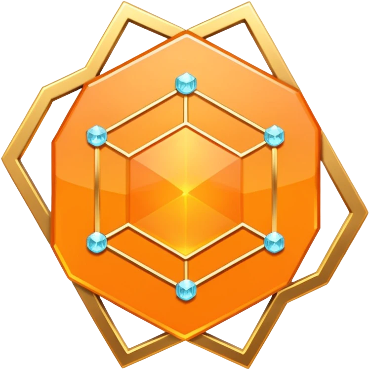Futuristic reward points icon, diamond or hexagon shape, circuit board lines, Bloomberg terminal aesthetic, gold orange phosphor glow on dark background, minimalist geometric, no text, fintech style, clean edges, professional icon design emoji