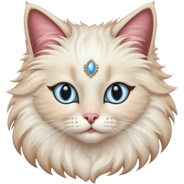 Neva masquerade cat, very fluffy, with pale blue eyes and rose nose emoji