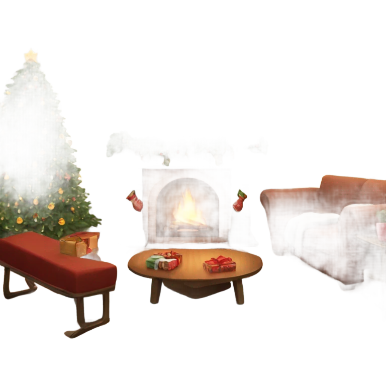 Cozy Christmas living room with fireplace and Christmas tree emoji