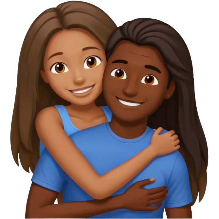 dark skin girlfriend hugs mixed boyfriend with long hair  emoji