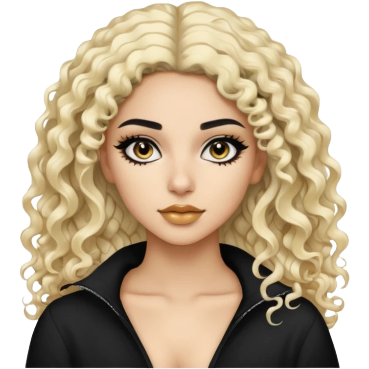 Pale Saudi latina beauty, pretty baddie, black eyeliner, split dye leftside blonde rightside black curly hair emoji
