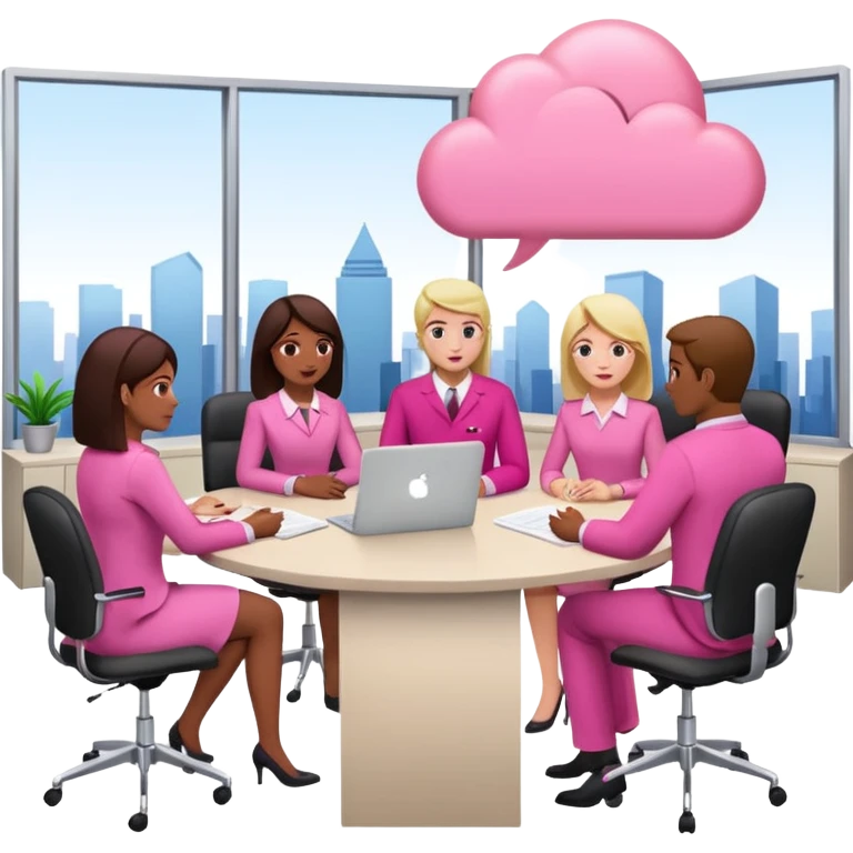 people in pink SPAM office setting having a SPAMGAGE meeting landscape  emoji