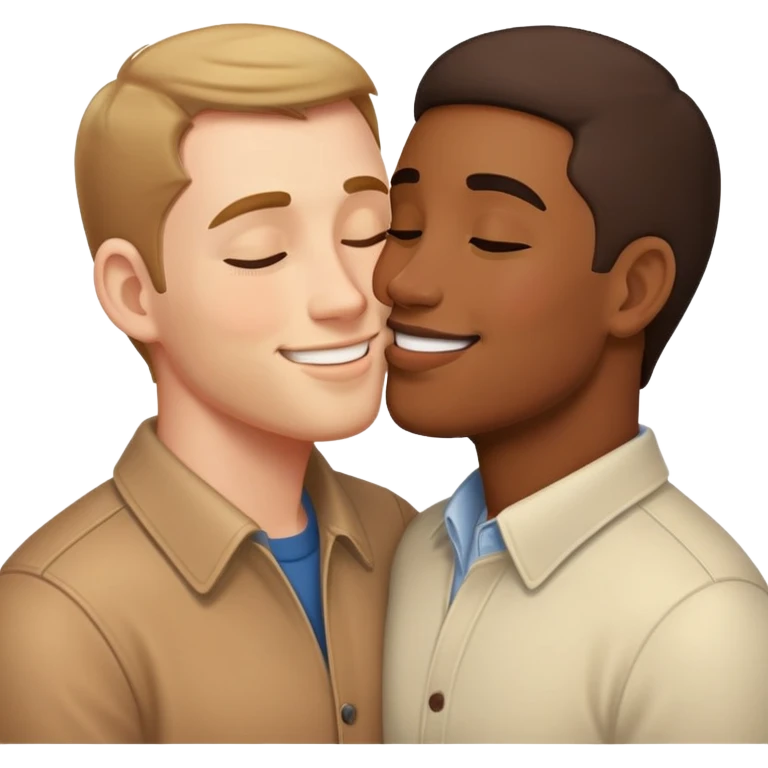 Two dudes kissing each other emoji
