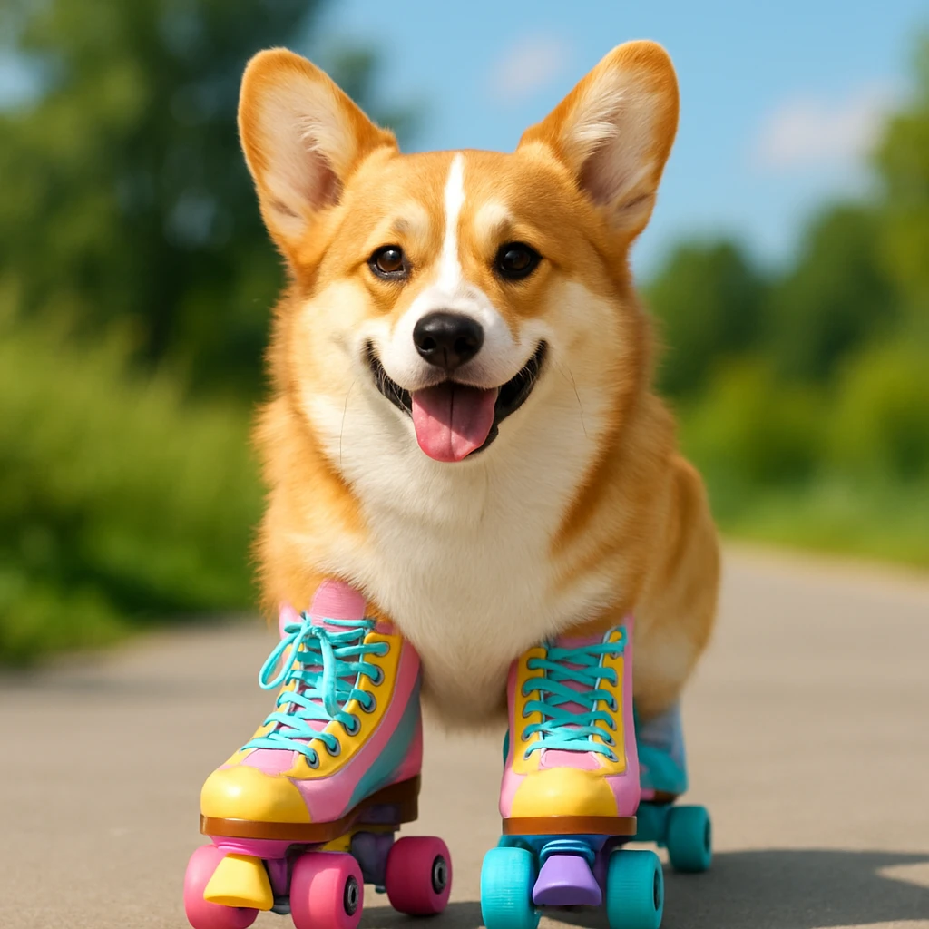 A corgi rollerskating emoji