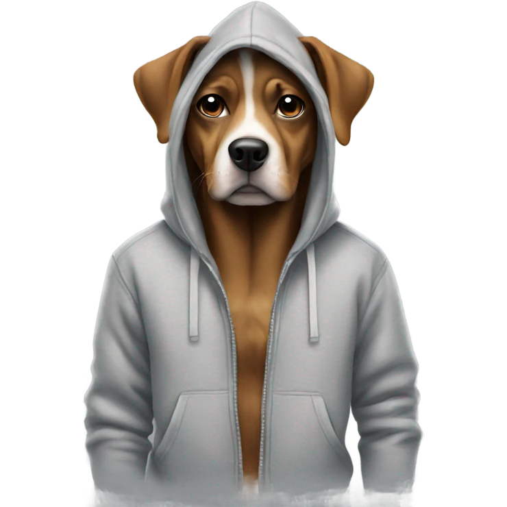 Dog wearing a hoodie chill guy emoji