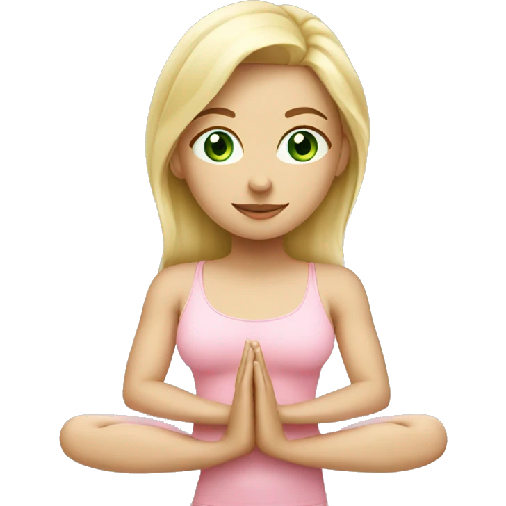blonde yoga girl light pink clothes green eyes emoji