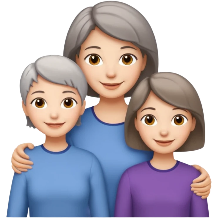 A mum with short Gray hair and her two adult daughters with Light brown hair emoji