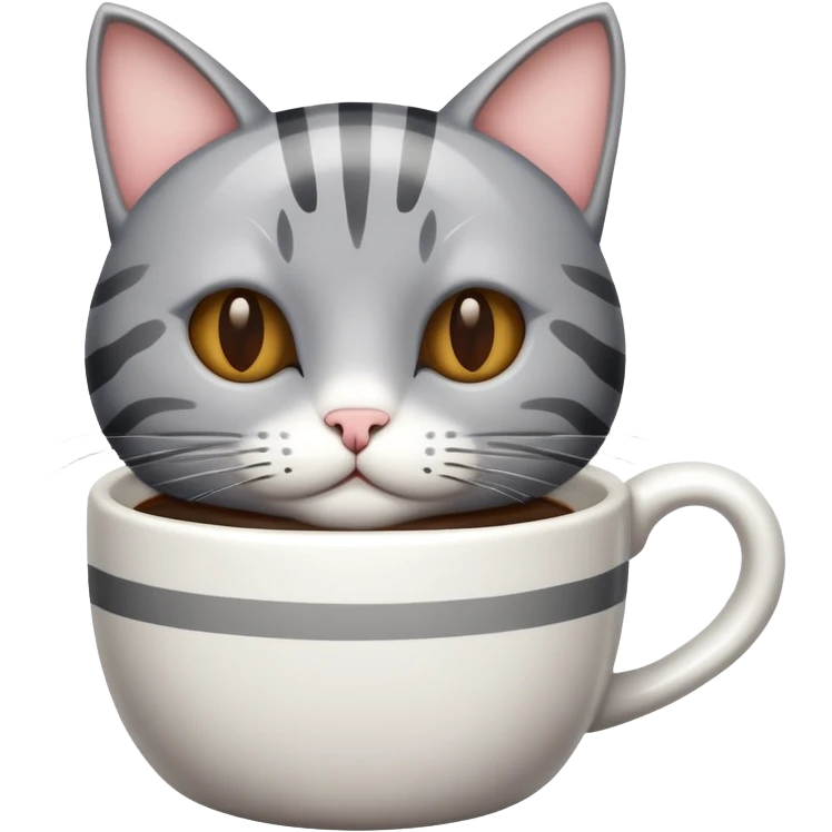 Gray striped cat drinking coffee emoji