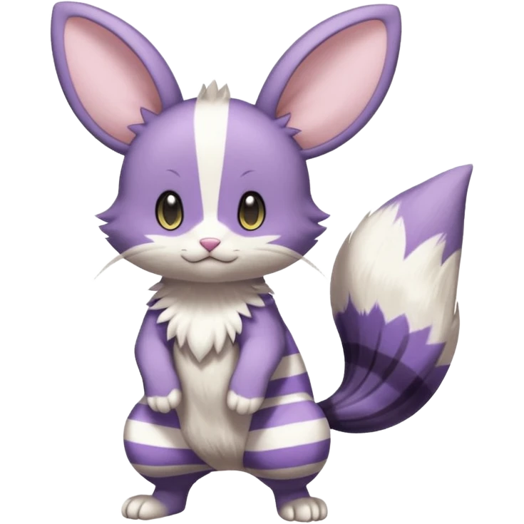 Purrloin-Minccino-Emolga-fusion (full body) with vertical white stripes running down the whole body emoji