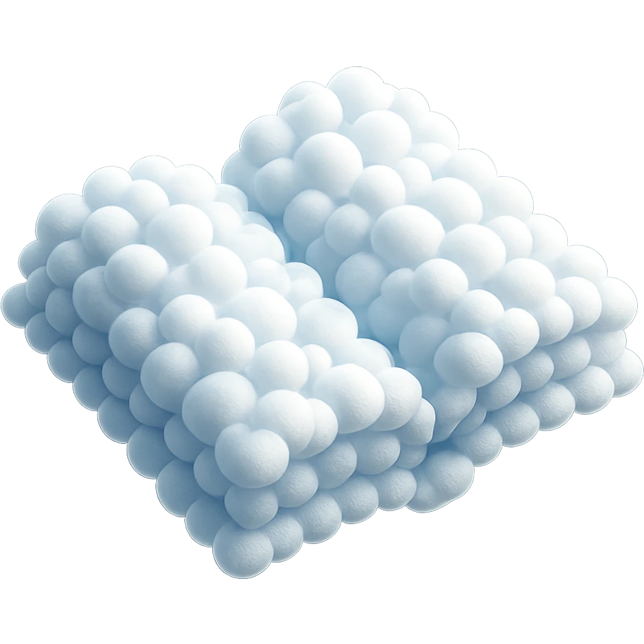 top view of a thick open book made entirely of small, very bright white fluffy convex clouds, matte glass style emoji
