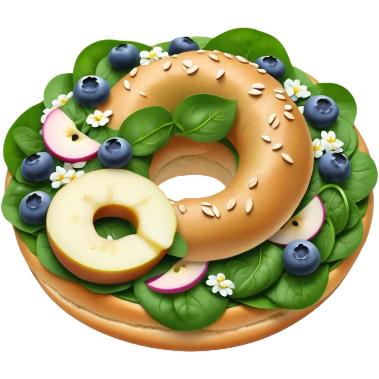 Pear spinach salad with half a blueberry bagel on the side emoji
