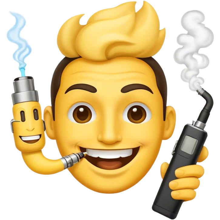 yellow face with 3 vapes in mouth and 2 vapes in hand emoji