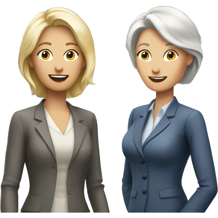 2 women talking job interview semi casual ,older woman grey hair and younger woman blonde hair emoji