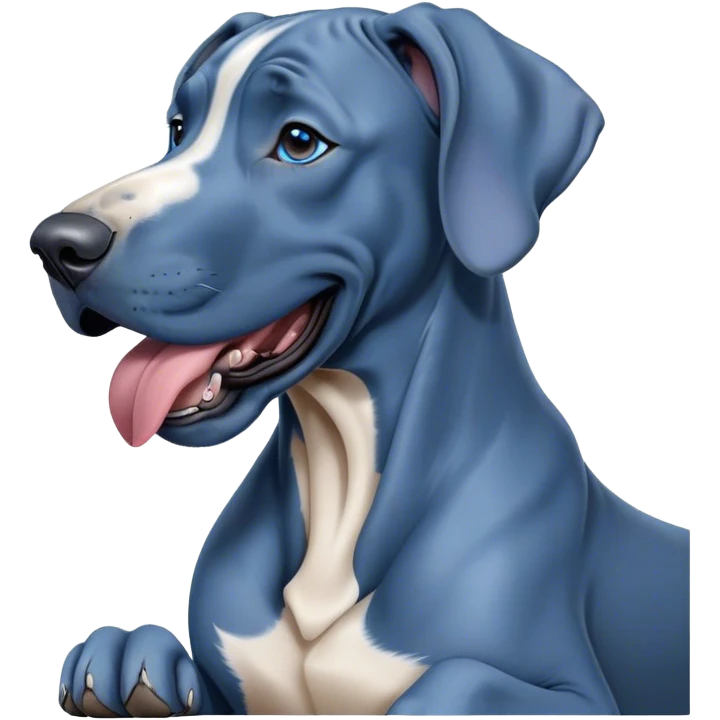 Cinematic Cute Yawning Blue Great Dane Portrait Emoji, Head tilted slightly with a dramatic, wide-open yawn, showcasing a smooth blue Fur with a cool luster, floppy ears slightly drooping, round steel-blue eyes barely open in drowsy contentment, Simplified yet irresistibly adorable features, highly detailed, glowing with a soft, cozy glow, high shine, relaxed yet expressive, stylized with a touch of whimsy, bright and endearing, soft glowing outline, capturing the essence of a sleepy yet affectionate guardian, so drowsy it feels like it could stretch out of the screen and curl up for a nap! emoji