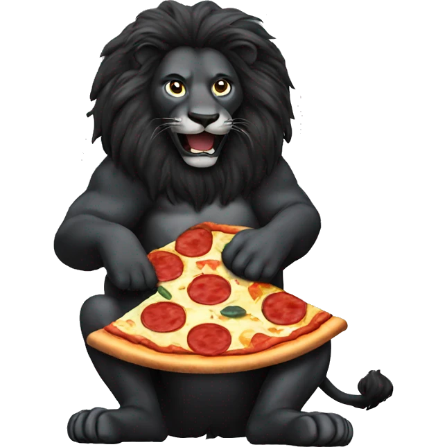 Black lion eating pizza emoji