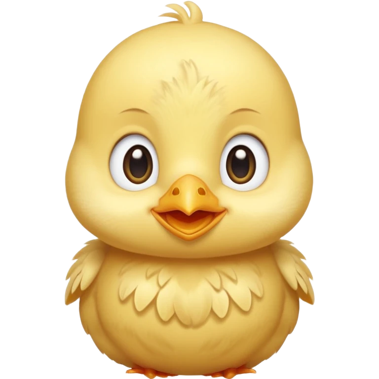 Cute baby chick named Lex, smiling with big shiny eyes, soft yellow feathers, round head, very adorable emoji style emoji