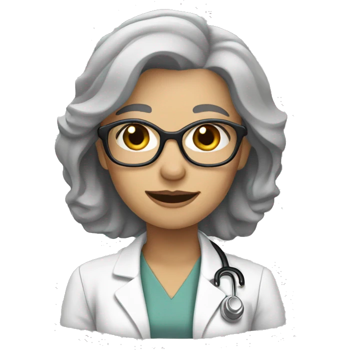 Female Doctor, grey hair, long, beige skin emoji