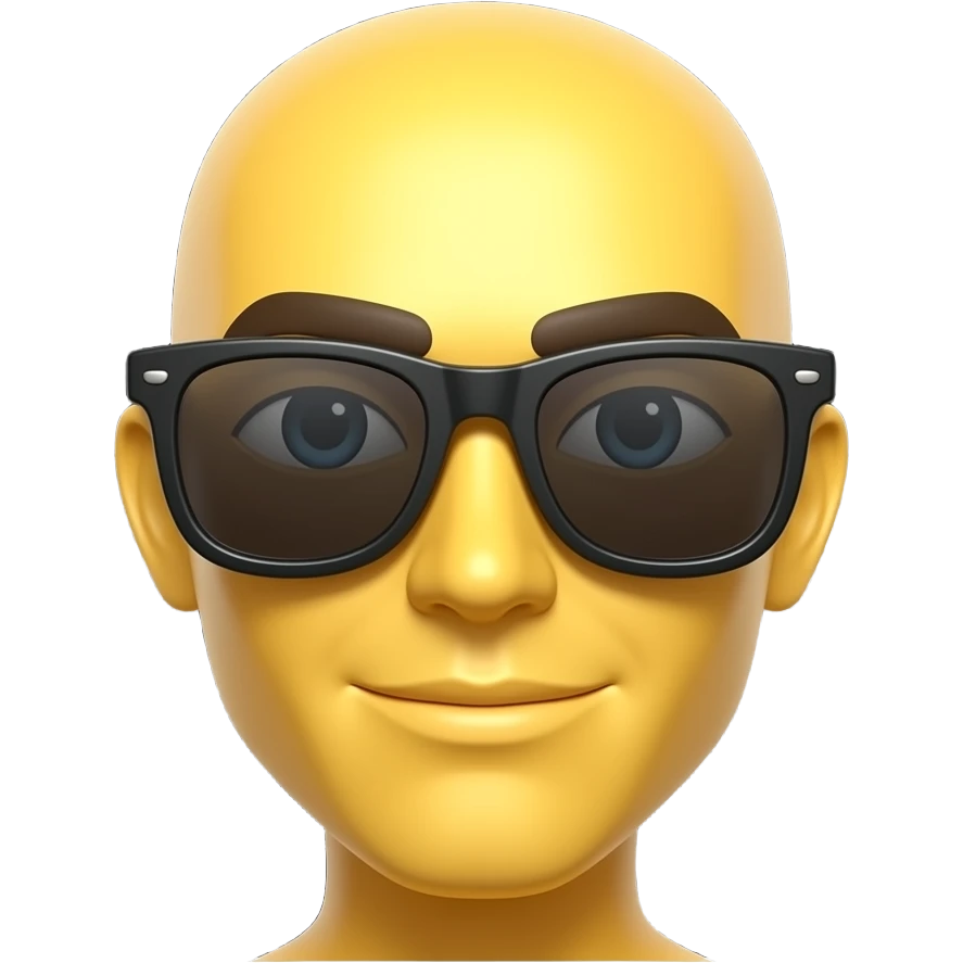 Emoji de cara amarilla con gafas de sol , la luz se refleja en su superficie, el fondo de cuadrícula permanece estático. que el fondo sea negro emoji