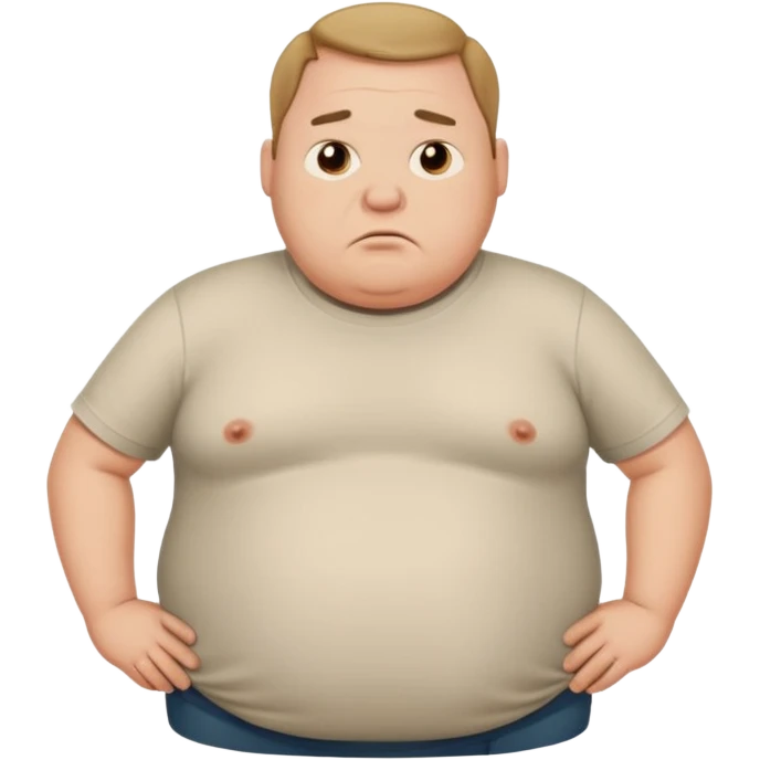 a cartoon fat man holding his stomach wearing t shirt, while looking confused?  emoji