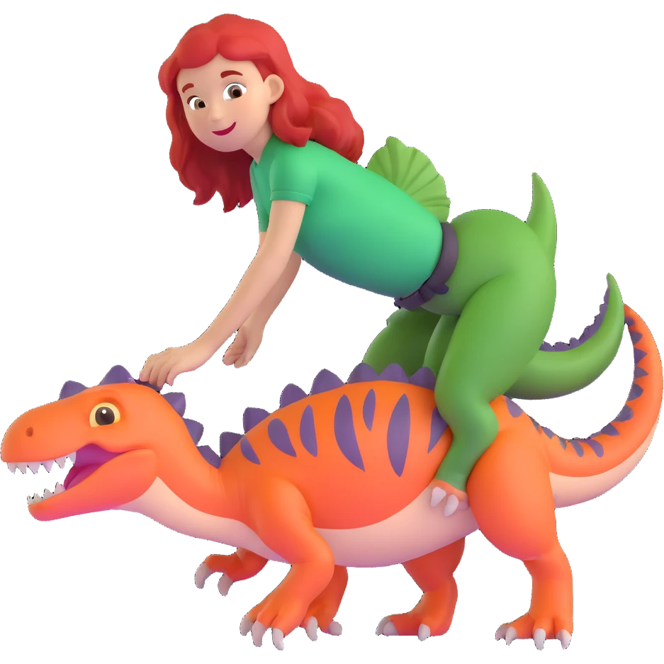 red-haired girl with a dinosaur tail and paws emoji