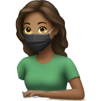 teen woman wearing mask and working on a laptop emoji