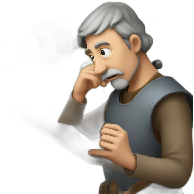 medieval architect in action, thinking over a map of a building emoji