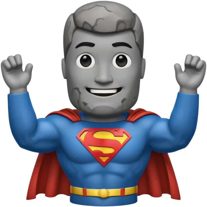a moai emoji with a superman cape with the original facw emoji