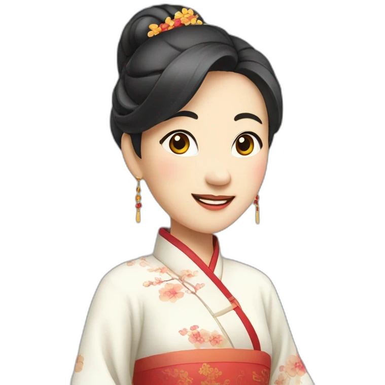 Chinese middle aged lady wear Chinese traditional dresses with a sign of agreeable gesture emoji