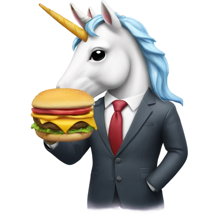 Unicorn in a suit eating a cheeseburger  emoji