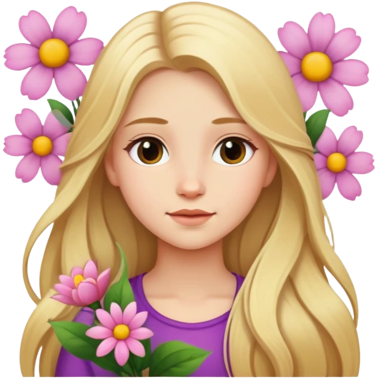 Une fille aux cheveux blond long avec des fleurs et  emoji