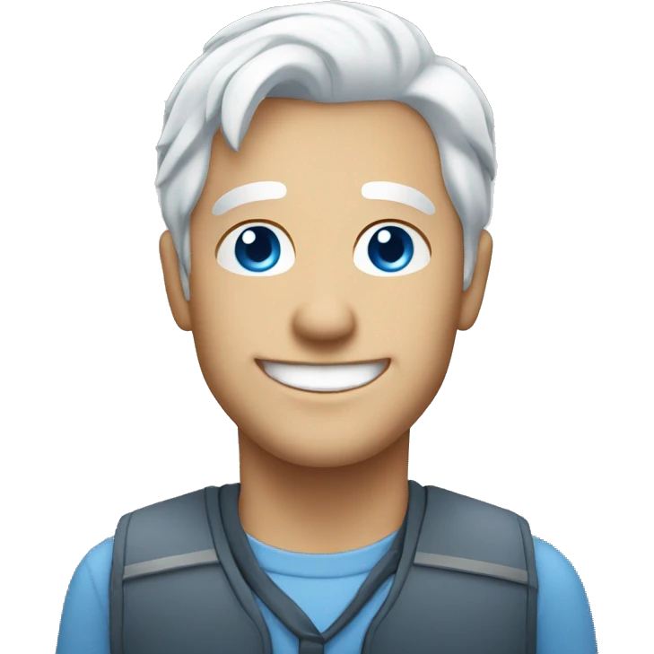Blue eyes white haired man smiling  emoji
