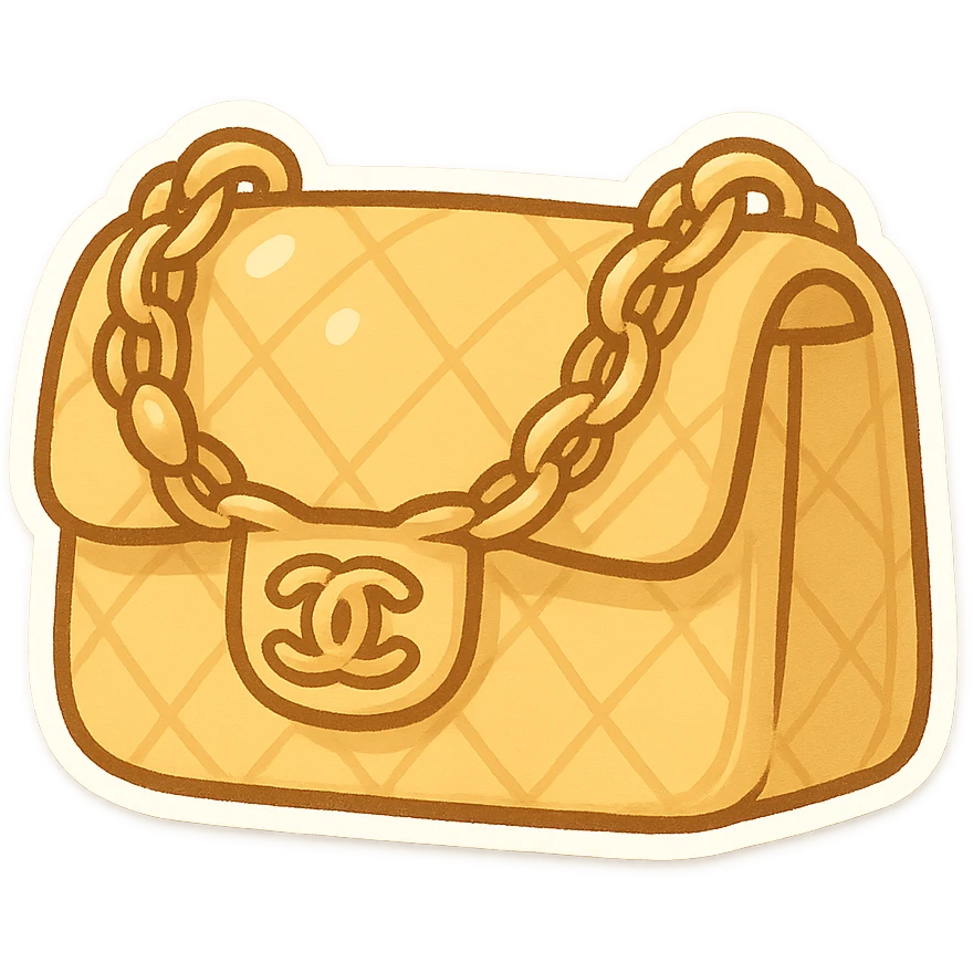 a yellow Chanel purse, cute and exaggerated emoji