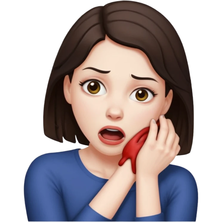 a brunette woman strangling herself emoji