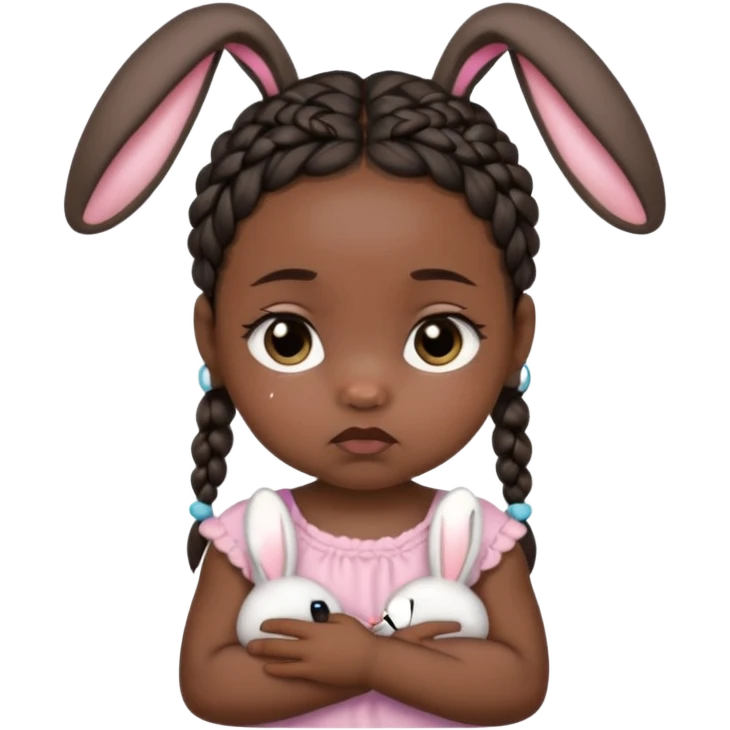 bunny ear accessory wearing baby dark braided hair sad  emoji