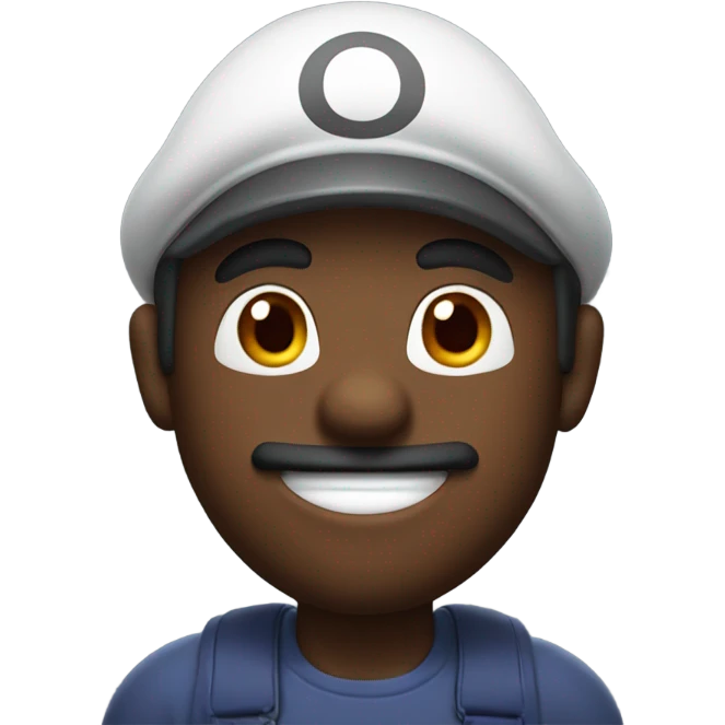 Black man wearing giant Mario costume head emoji