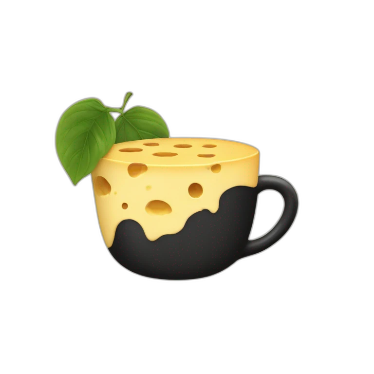Allullita redonda con un queso de hoja con una taza de café negro  emoji