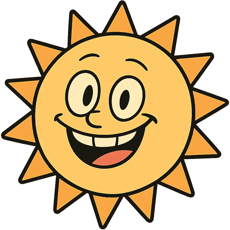 cheerful smiling sun in flat toon style emoji