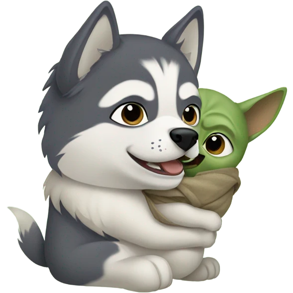 Husky carrying baby yoda emoji