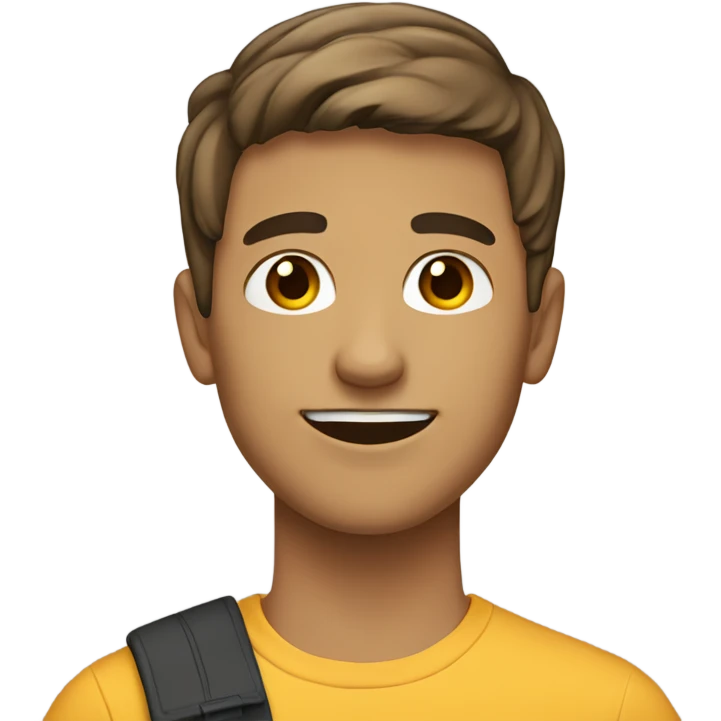 teenager with short brown hair, light beard, light then mustache , smiling emoji